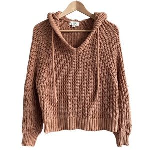 AERIE oversized cropped chunky knit sweater with hood light brown Size XS